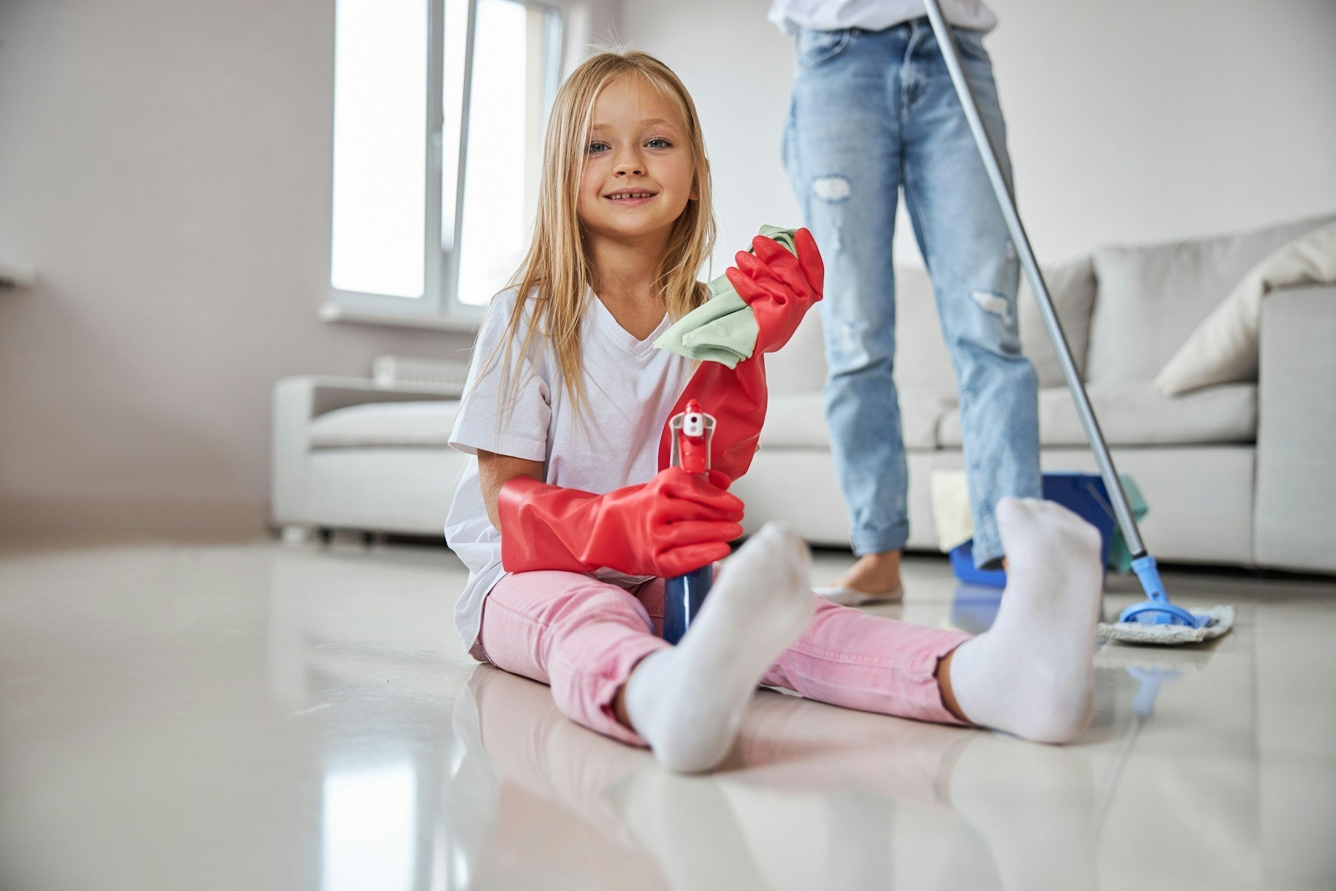 Child-safe green cleaning products on a counter that actually work for a low-waste home