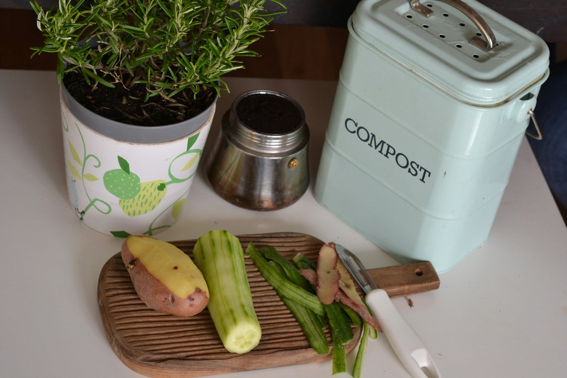 Compost bin with food scraps, home composting for beginners and what to add